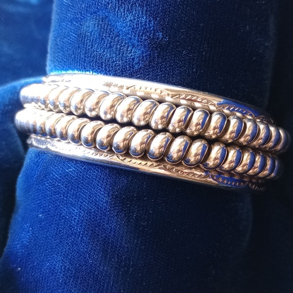 Sterling Silver Twisted Double Coil Cuff Bracelet Stamped Sterling - Picture 3 of 17